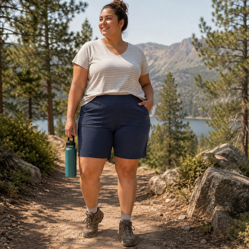 Duluth Trading Womens NoGA Naturale Pull-On 10" Short Plus Size 2X Navy Stretch